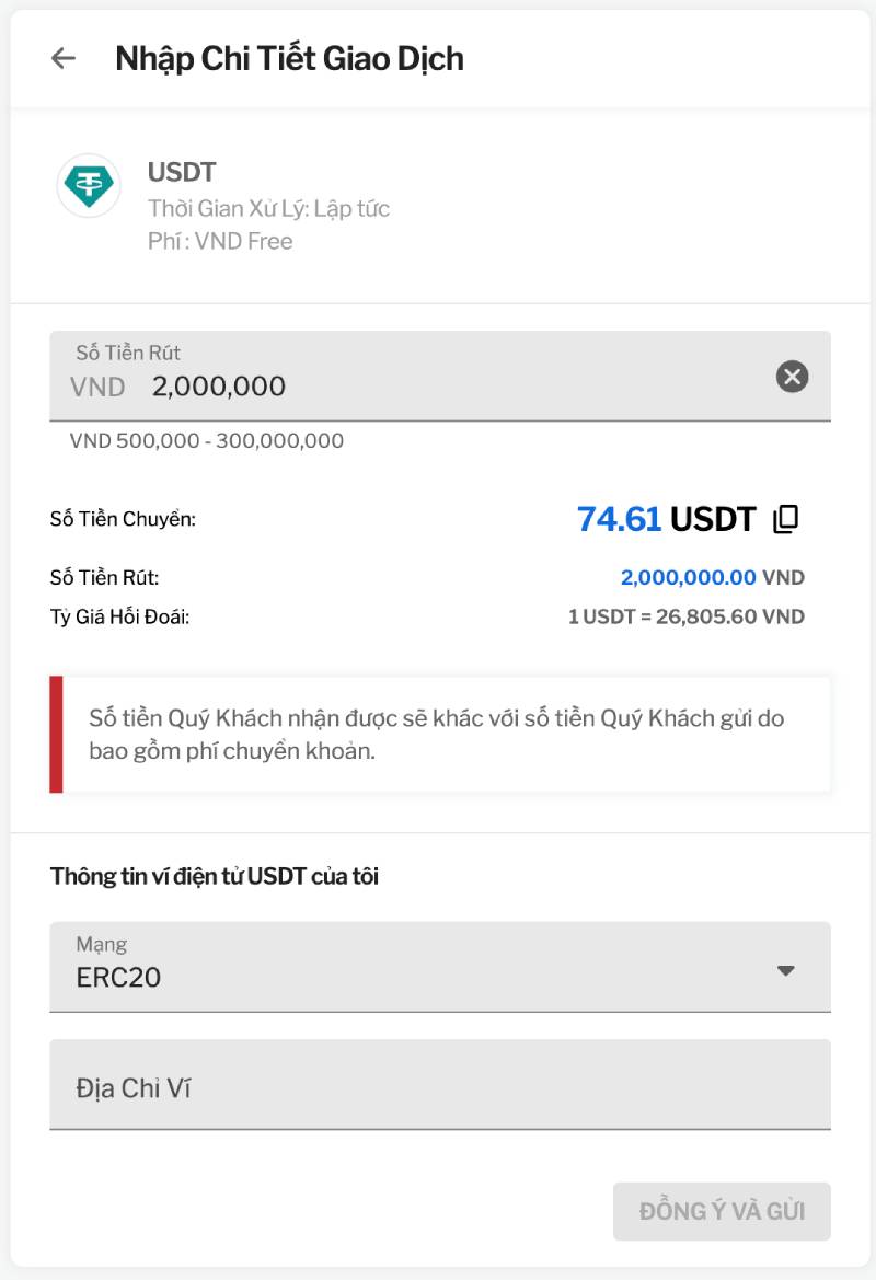 Rút tiền bằng USDT