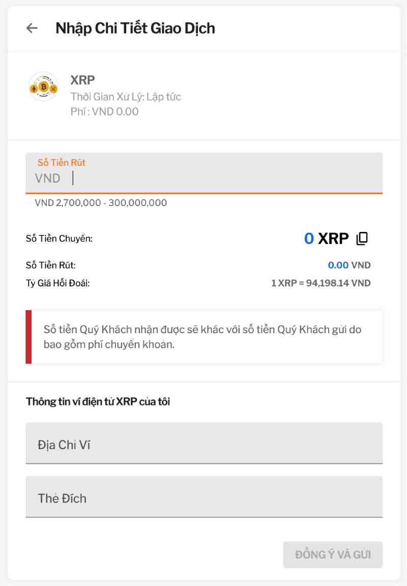 Rút tiền qua Crypto (Bitcoin, v.v.)